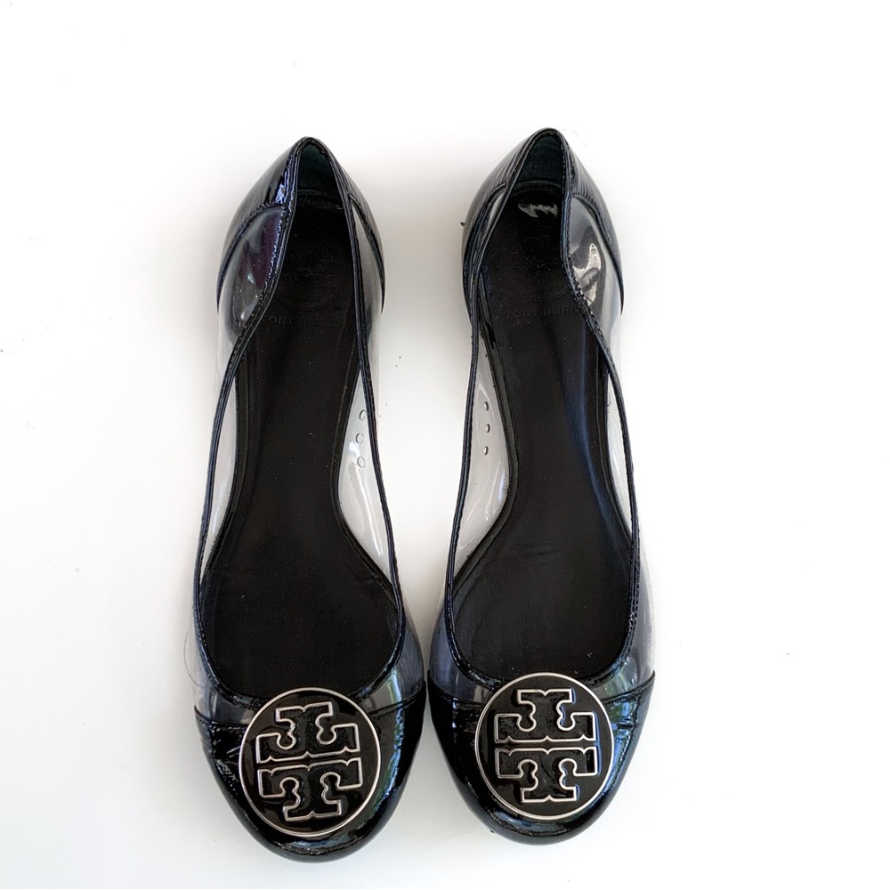 Tory Burch Audrey Clear Black Patent Flats Size 8